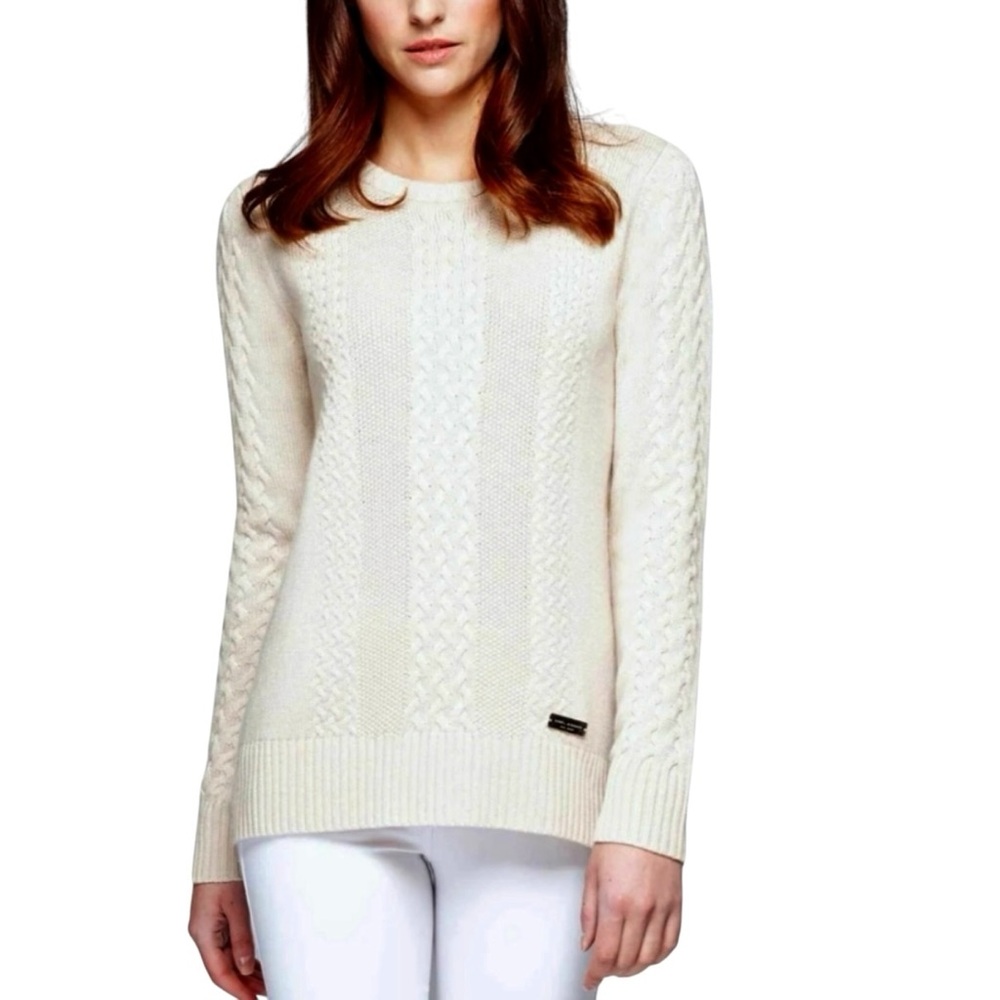 Noel Asmar Cable Knit Crew Neck Boyfriend Sweater Ivory Size Medium